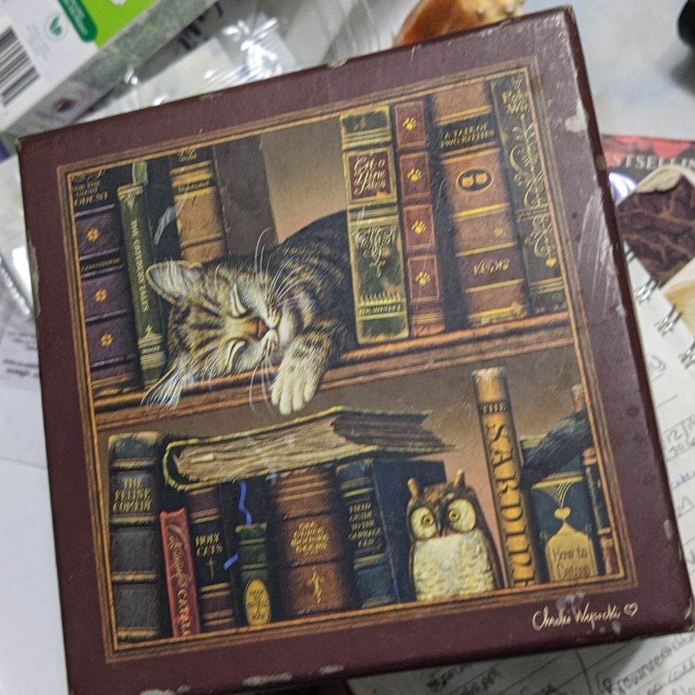 Cat ornament box classic great shape sturdy kitten owl jewelry